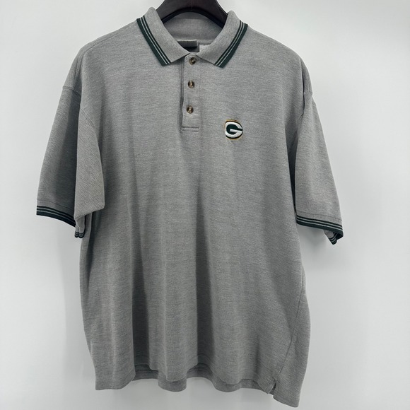 Vintage Green Bay Packers The Edge Mens XL Polo Shirt Gray Y2K Algodon - Picture 6 of 8
